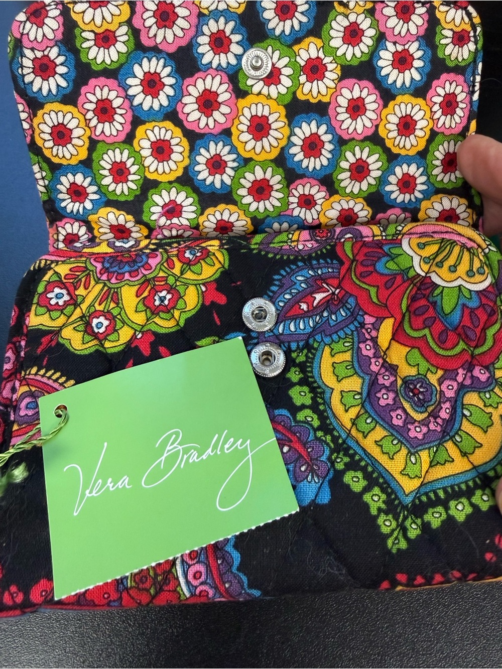 NWT Vera Bradley Symphony in Hue Euro Black Multi Floral Quilted Wallet - Picture 4 of 11